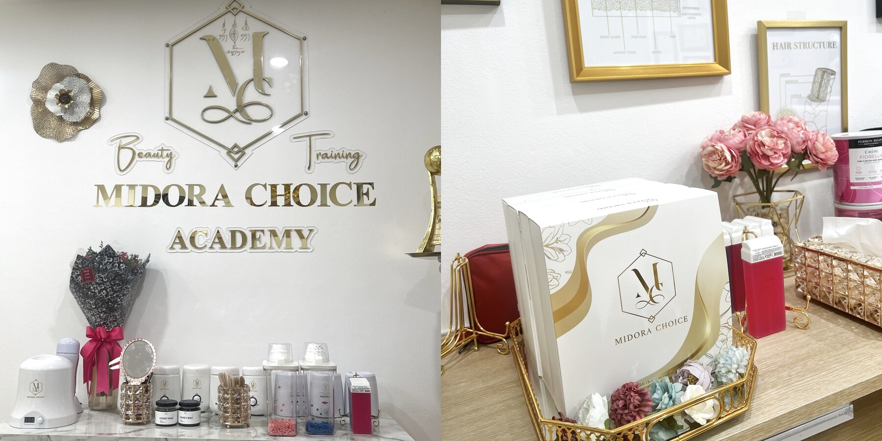 อุปกรณ์และผลิตภัณฑ์จริงสำหรับหลักสูตรเรียนแว็กซ์มืออาชีพที่ Midora Choice Academy กรุงเทพ